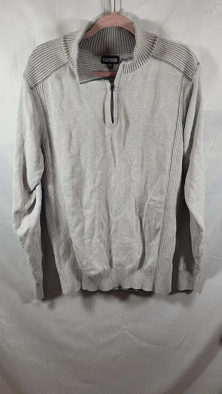 Y2k Carbon Mens Gray Textured Knit Quarter-Zip Pullover Sweater XL